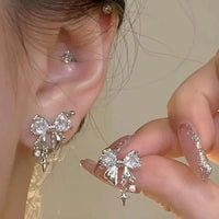 Enamel Petal Drop Earrings with Zircon Tassels