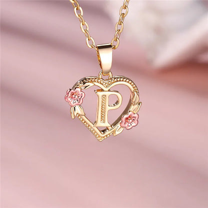 Collar con colgante de flor con letras de la A a la Z