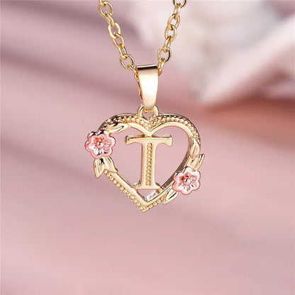 Collar con colgante de flor con letras de la A a la Z