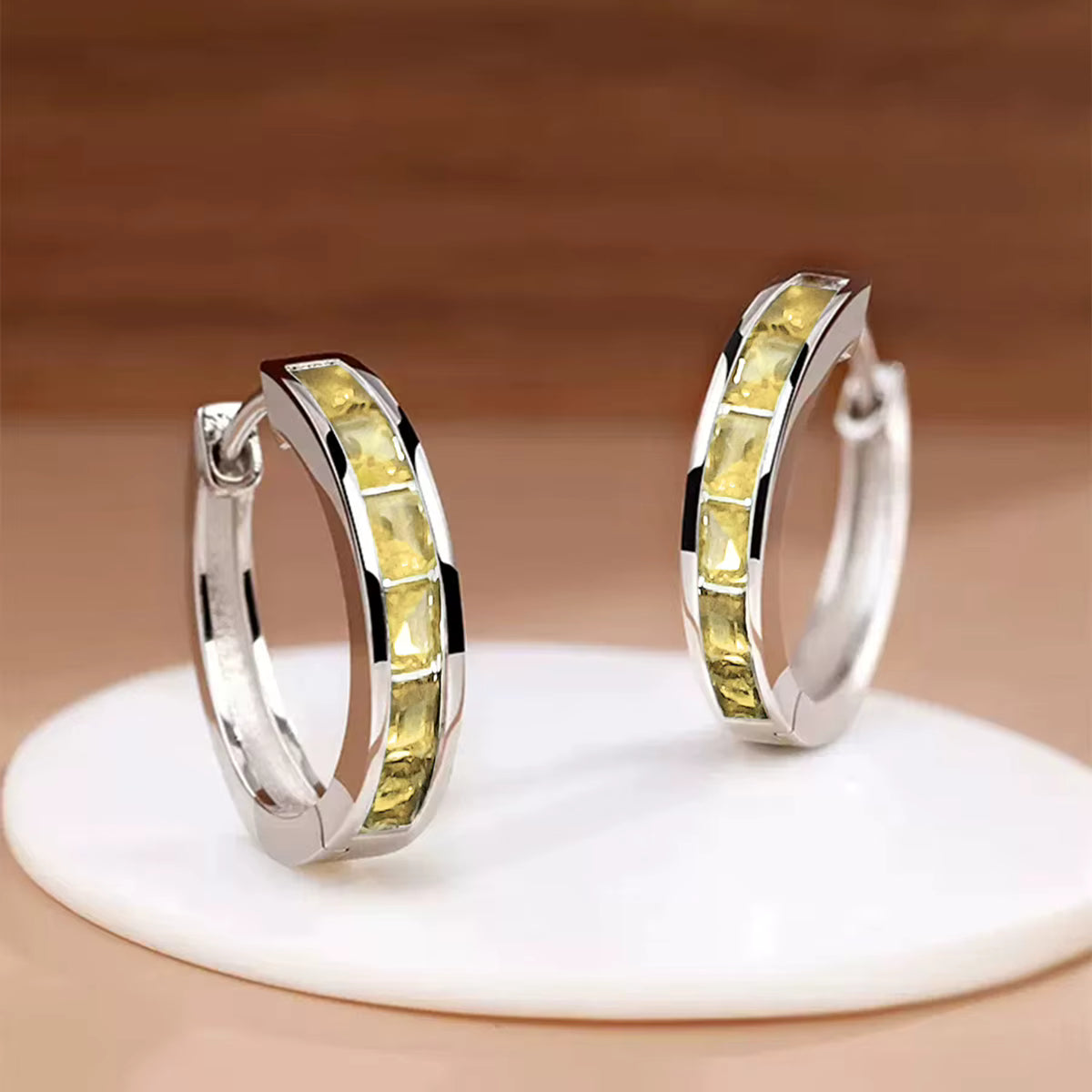 Classic Hoop Earrings with Square Zirconia