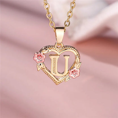 Collar con colgante de flor con letras de la A a la Z