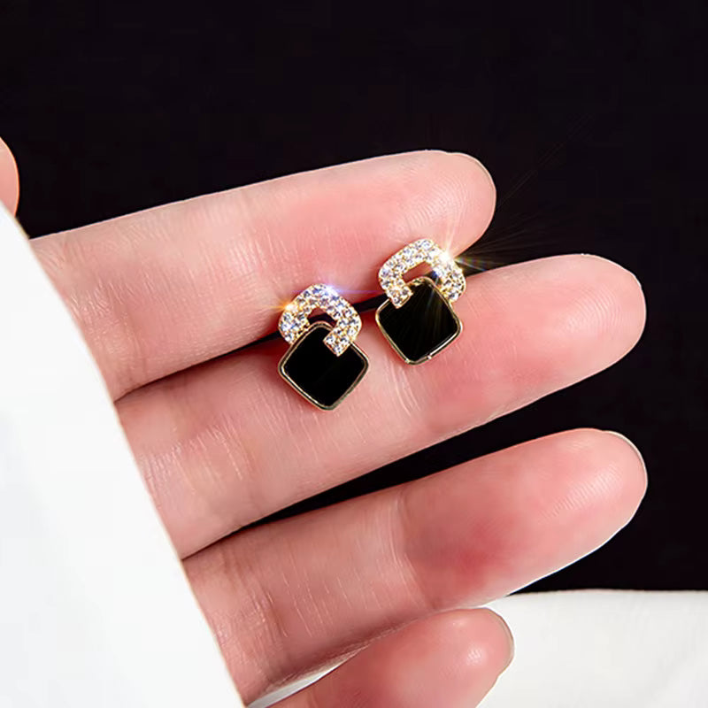Korean Style Black Zircon Square Earrings