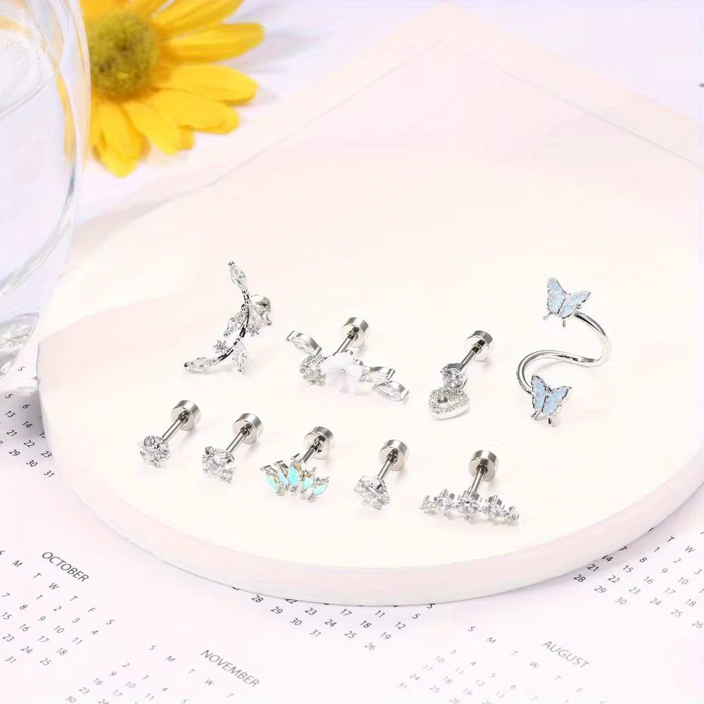 Set of 9 Mini Cartilage and Helix Earrings