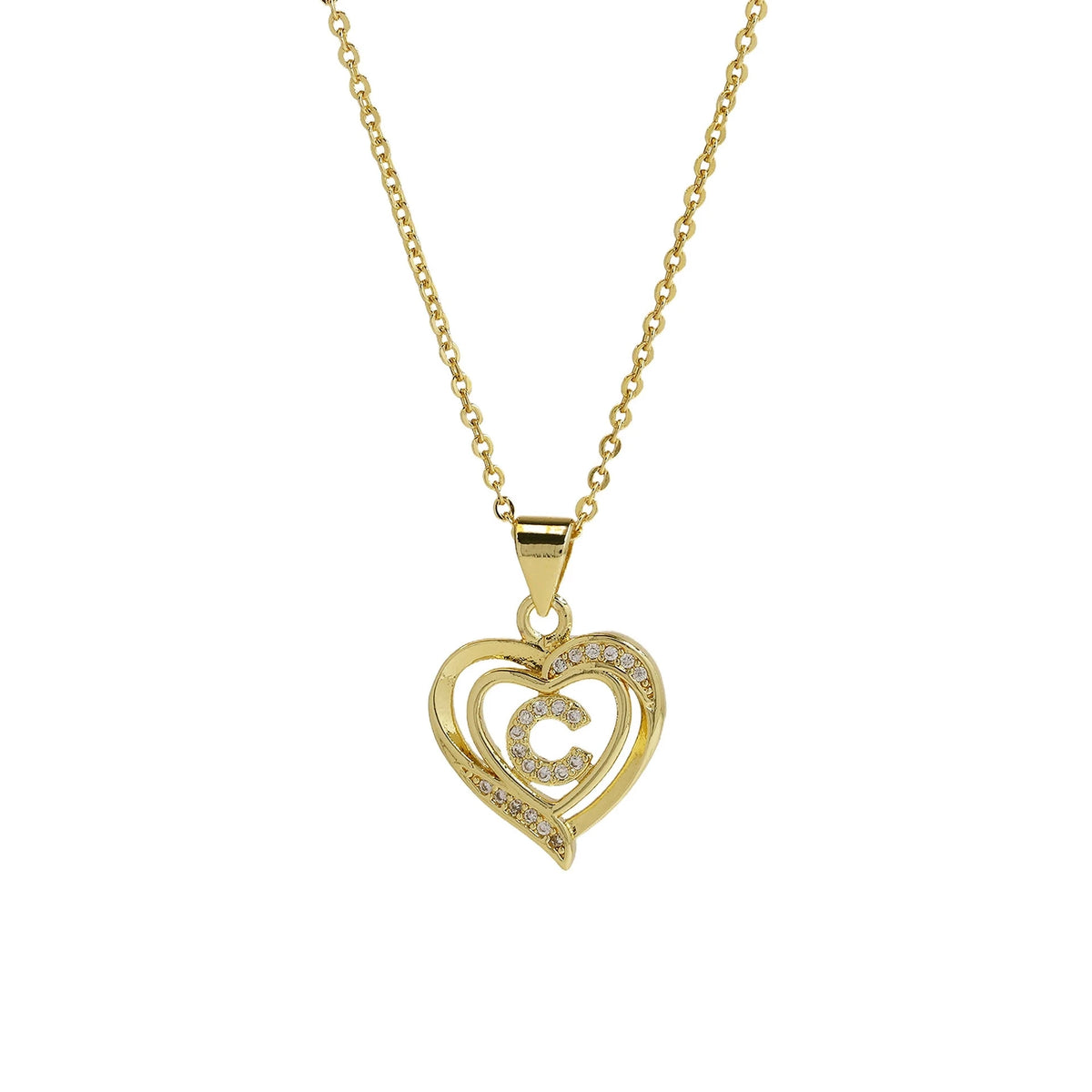 Collar Inicial con Colgante de Corazón de Circonita