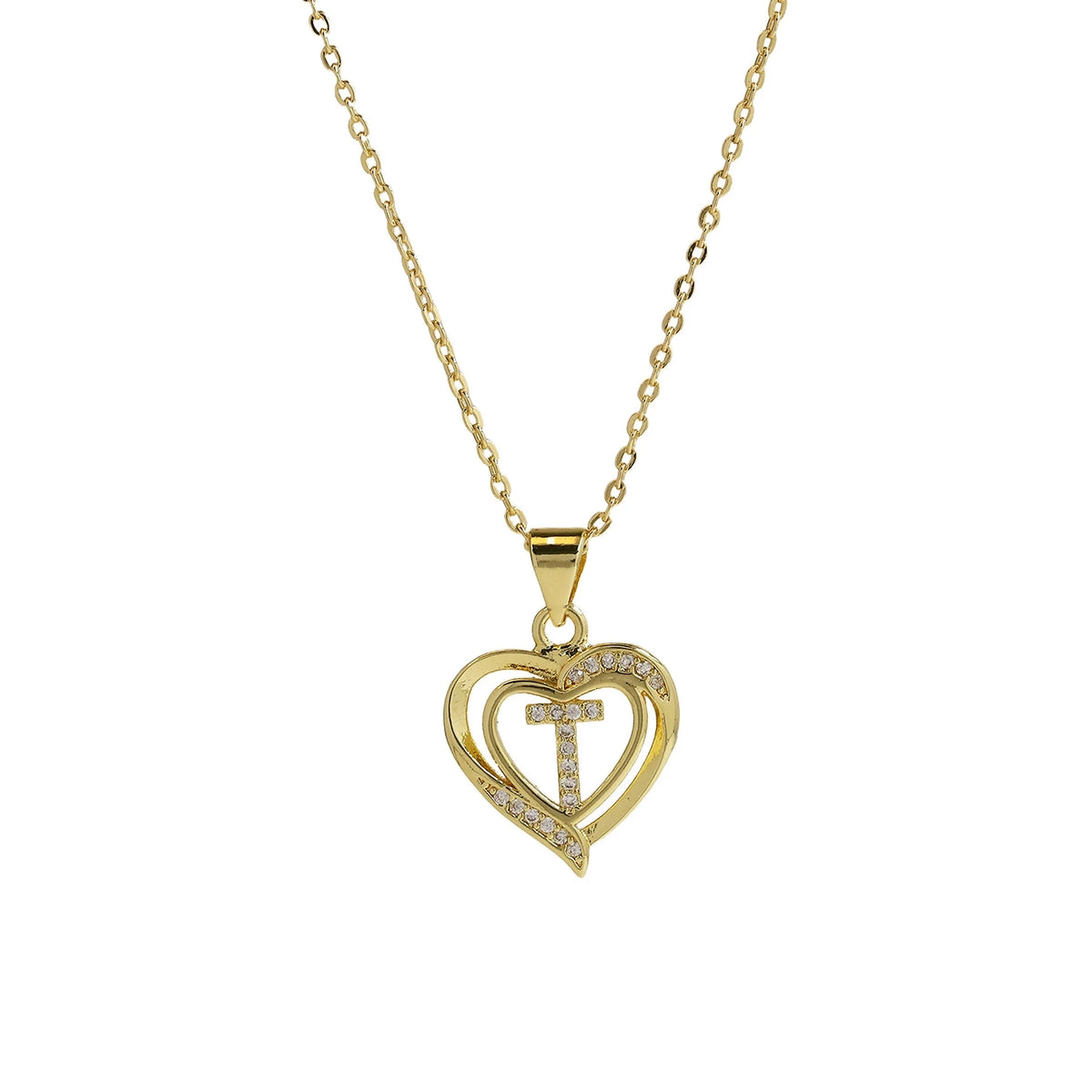 Collar Inicial con Colgante de Corazón de Circonita