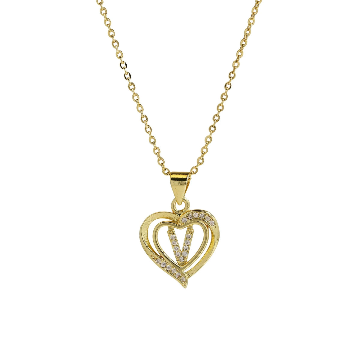 Collar Inicial con Colgante de Corazón de Circonita