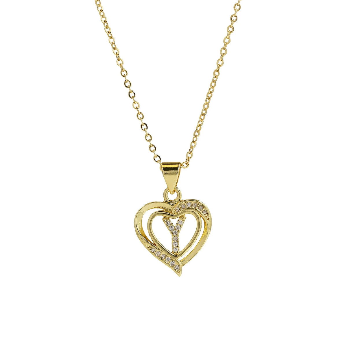 Collar Inicial con Colgante de Corazón de Circonita