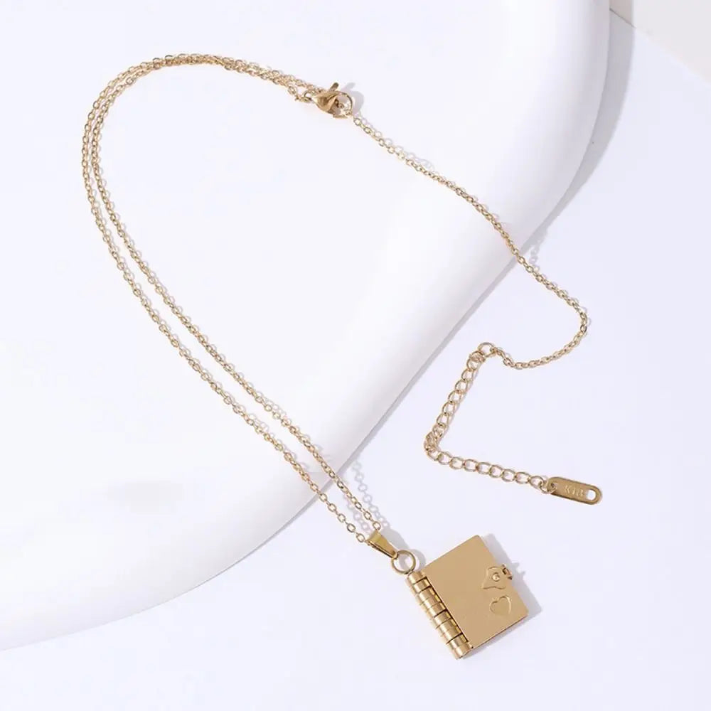 Couple's Heart Book Titanium Steel Necklace