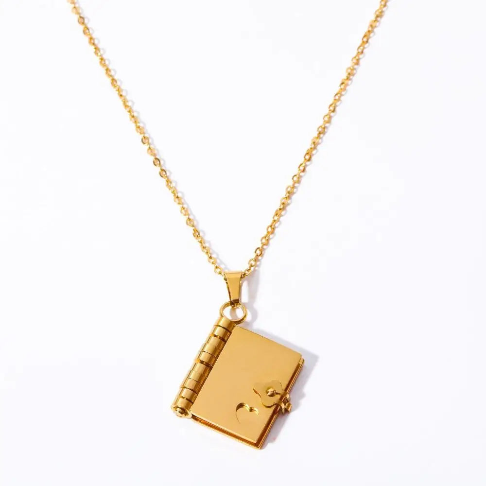 Couple's Heart Book Titanium Steel Necklace