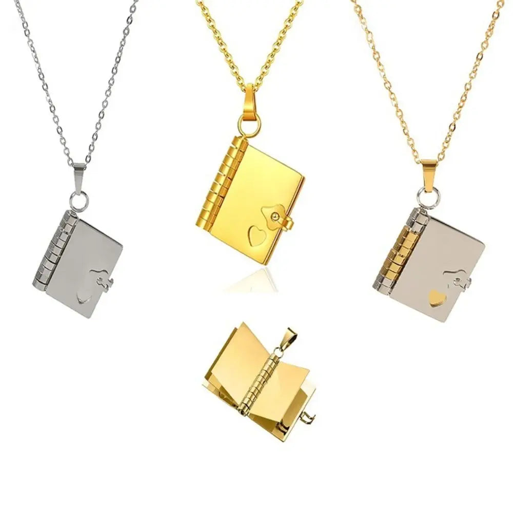 Couple's Heart Book Titanium Steel Necklace