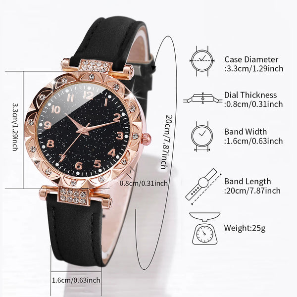 Set de 5 Piezas: Reloj con Diamantes de Imitación y Pulseras